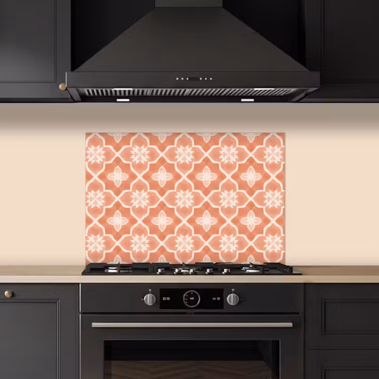 Tegelpatroon - Arabesk - Vintage - Terracotta keuken achterwand spatscherm klein 900 -sfeer1