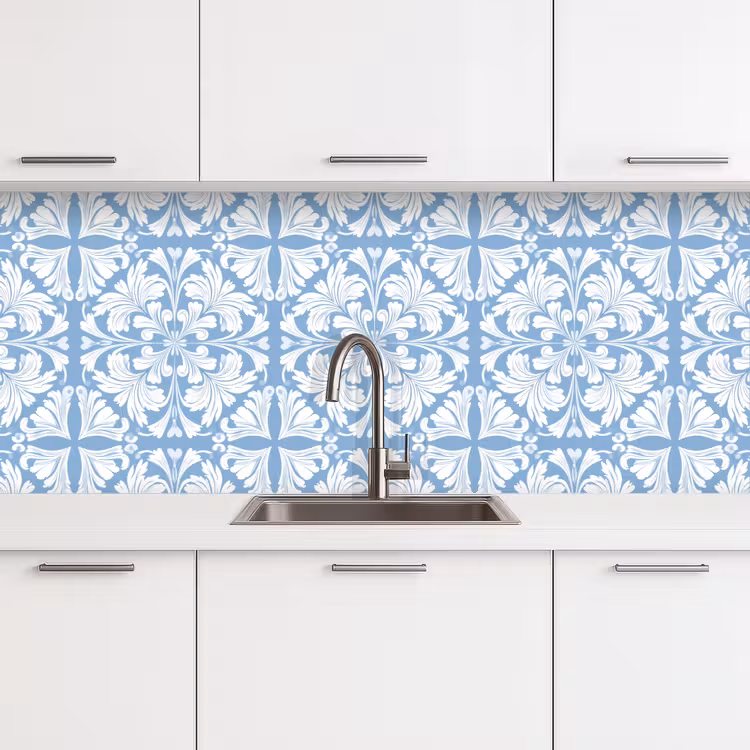 Tegel - Patroon - Wit - Blauw keuken achterwand 2 middel 871 -3d