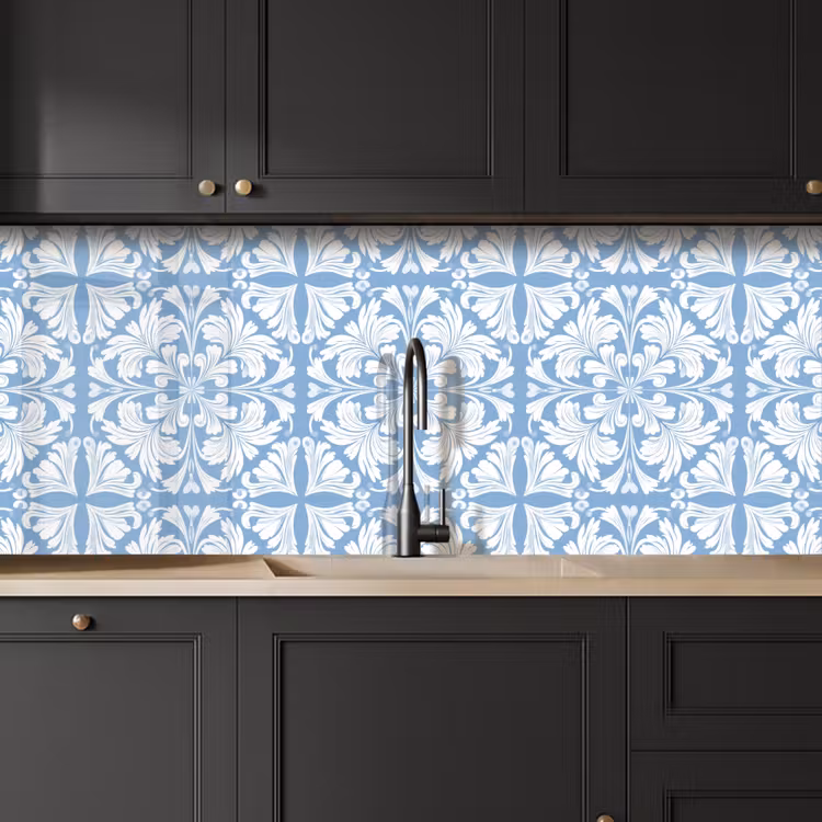 Tegel - Patroon - Wit - Blauw keuken achterwand 2 middel 871 -sfeer1
