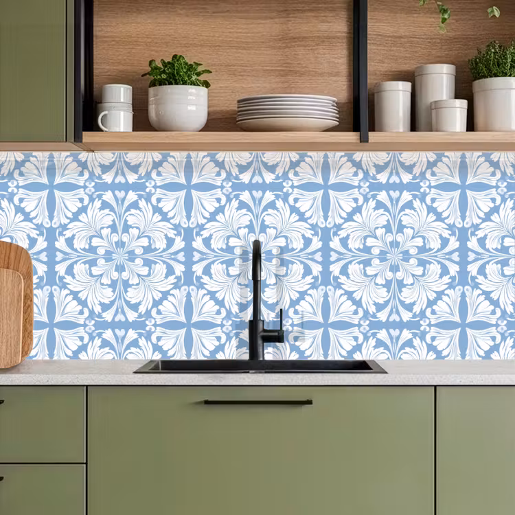 Tegel - Patroon - Wit - Blauw keuken achterwand 2 middel 871 -sfeer3