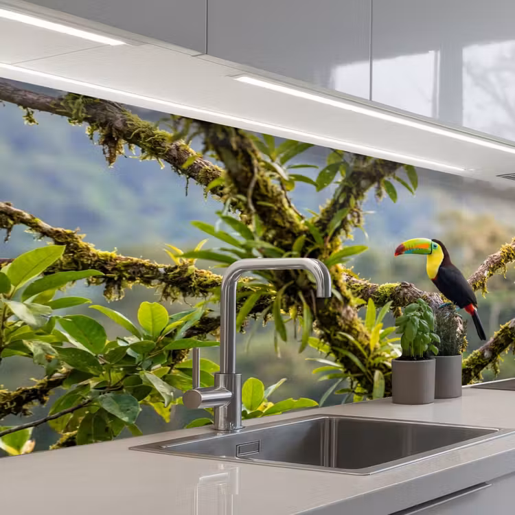 Toekan - Jungle - Natuur - Kleurrijk keuken achterwand 2 middel -3d_schuin