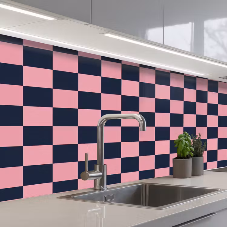 Traditioneel - Patroon - Blauw - Roze keuken achterwand 2 middel 871 -3d_schuin