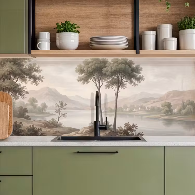 Bomen - Meer - Bergen - Illustratie keuken achterwand 2 middel -sfeer3