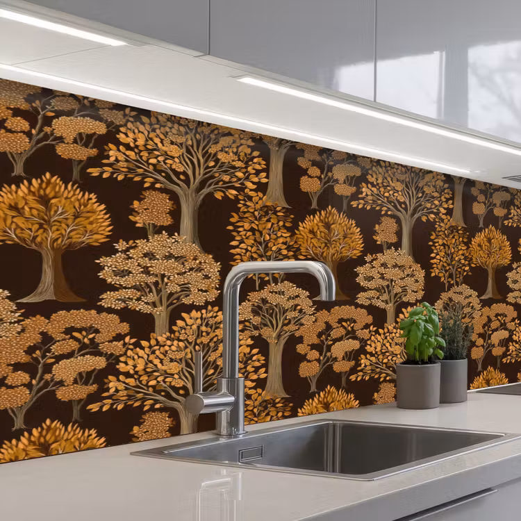 Bomen - Patroon - Bruin keuken achterwand 2 middel 871 -3d_schuin