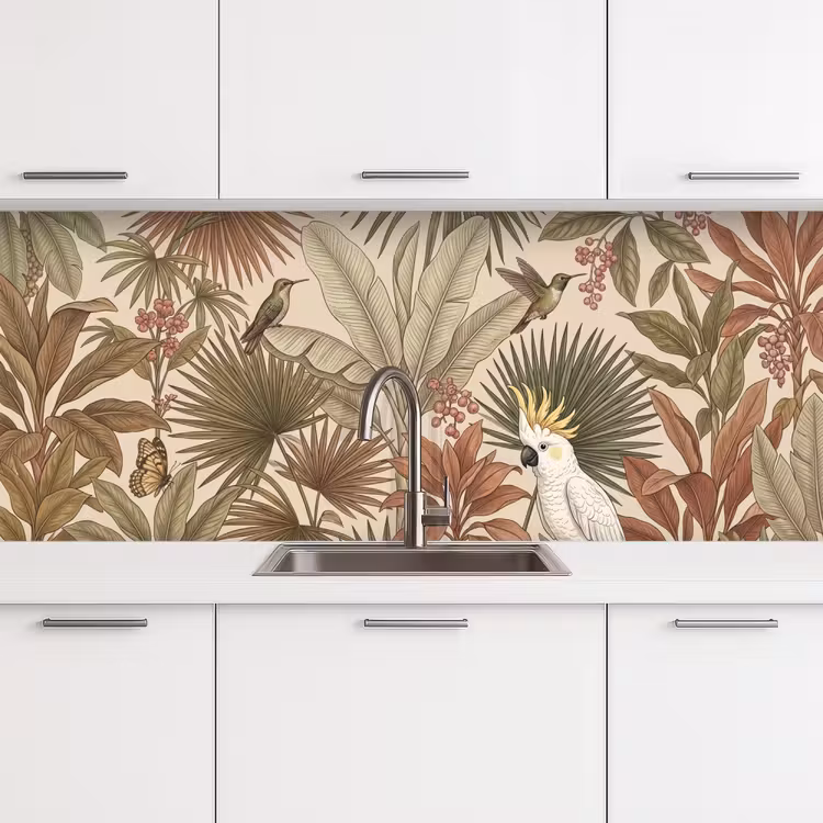 Tropisch - Vogels - Beige keuken achterwand 2 middel -3d