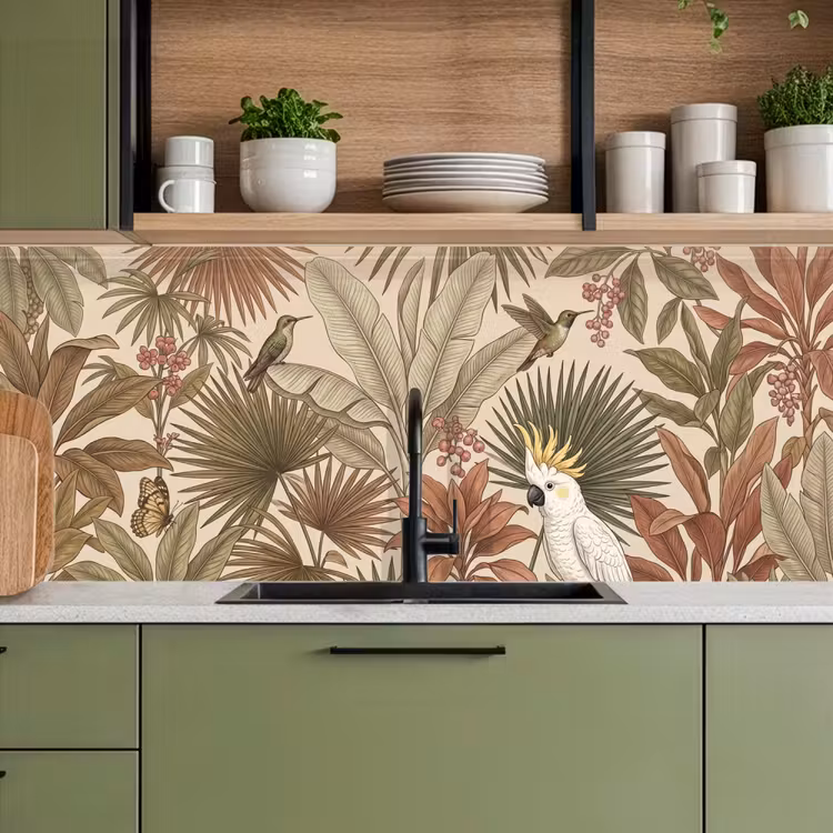 Tropisch - Vogels - Beige keuken achterwand 2 middel -sfeer3