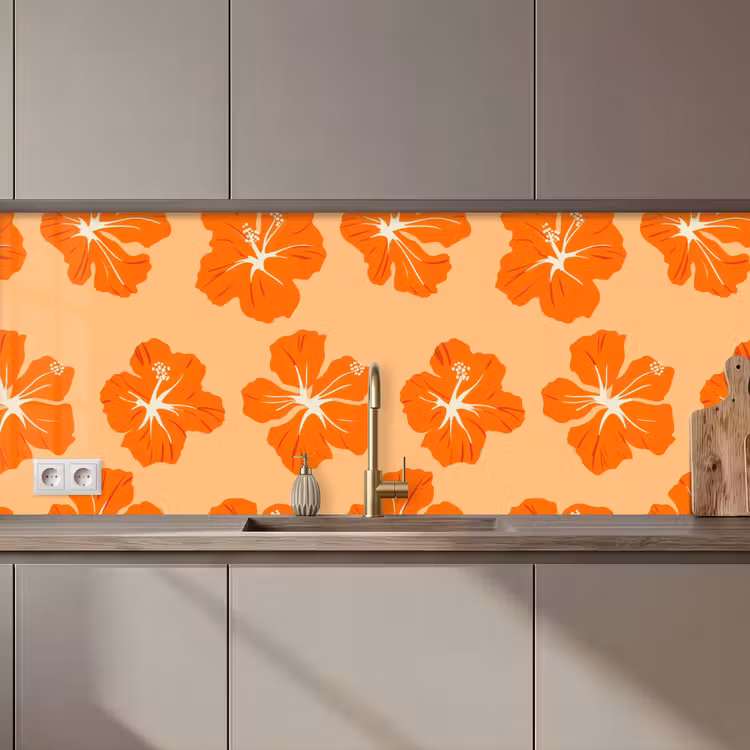 Tropisch - Hibiscus - Oranje keuken achterwand 2 middel 871 zz_3dshopping