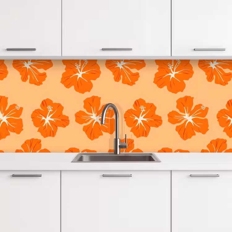 Tropisch - Hibiscus - Oranje keuken achterwand 2 middel 871 -3d