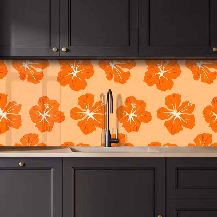 Tropisch - Hibiscus - Oranje keuken achterwand 2 middel 871 -sfeer1