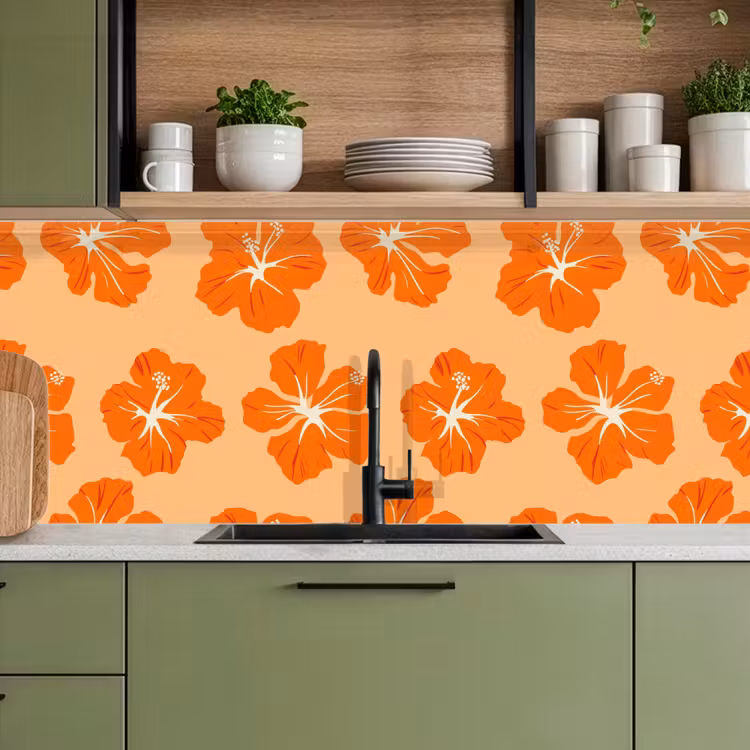 Tropisch - Hibiscus - Oranje keuken achterwand 2 middel 871 -sfeer3