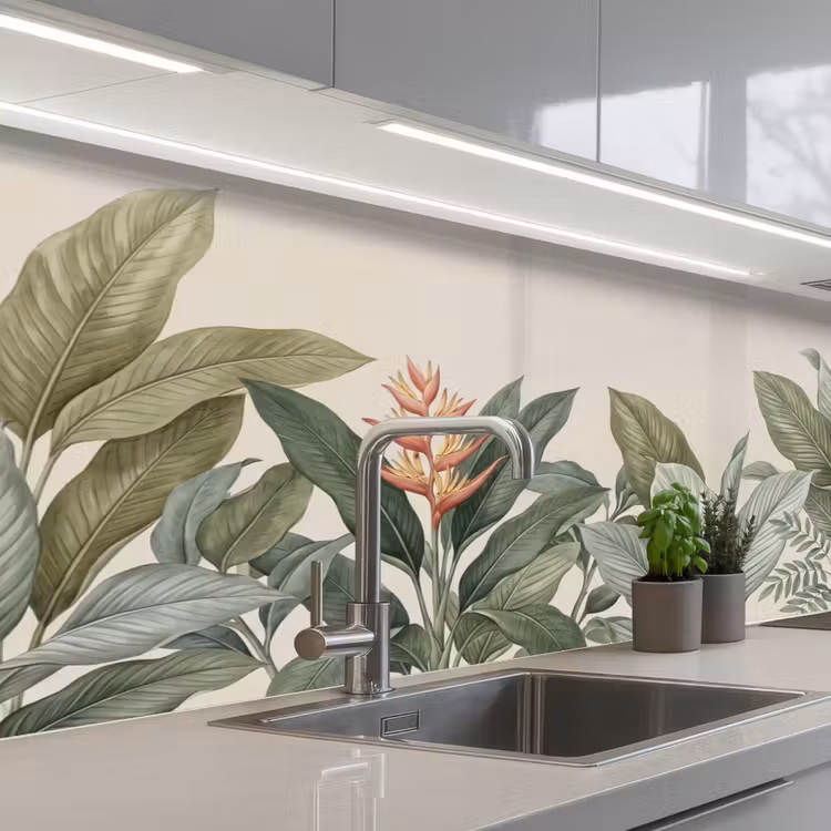 Tropisch - Planten - Modern - Groen keuken achterwand 2 middel -3d_schuin