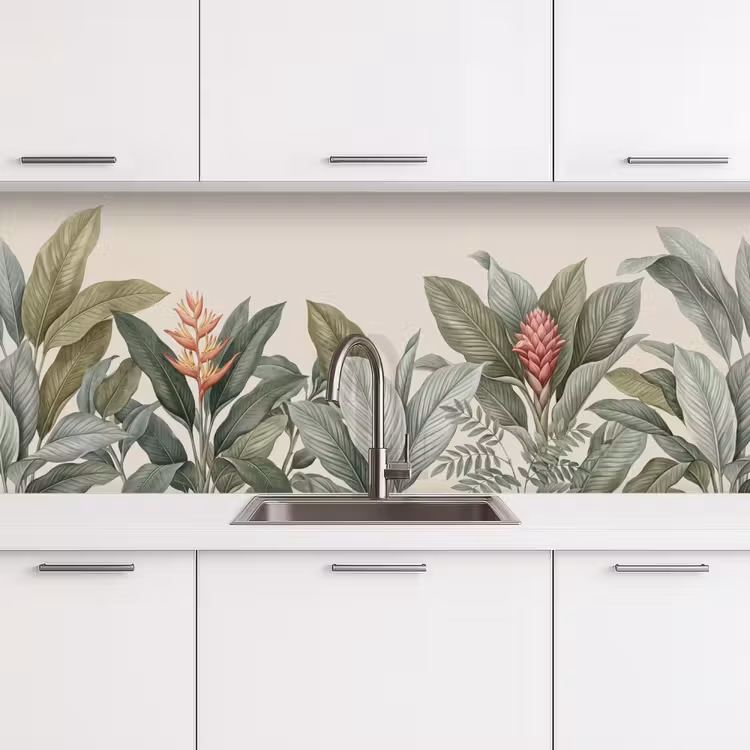 Tropisch - Planten - Modern - Groen keuken achterwand 2 middel -3d