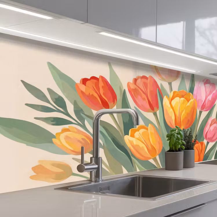 Tulpen - Abstract - Kleurrijk keuken achterwand 2 middel -3d_schuin