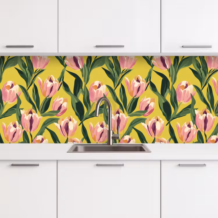 Tulpen - Botanisch - Geel keuken achterwand 2 middel 871 -3d