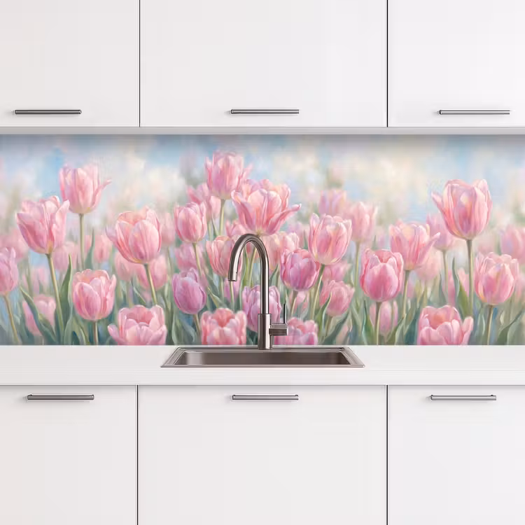 Tulpen - Veld - Lente - Roze keuken achterwand 2 middel -3d