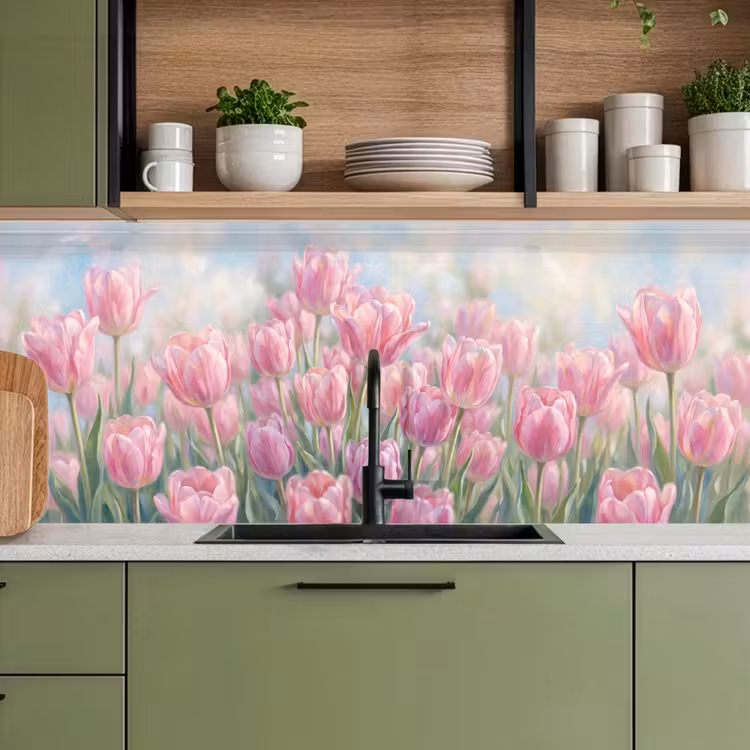 Tulpen - Veld - Lente - Roze keuken achterwand 2 middel -sfeer3