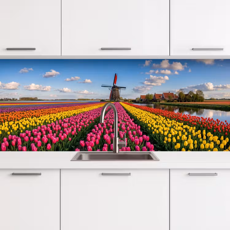 Tulpen - Holland - Molen - Kleurrijk keuken achterwand 2 middel -3d