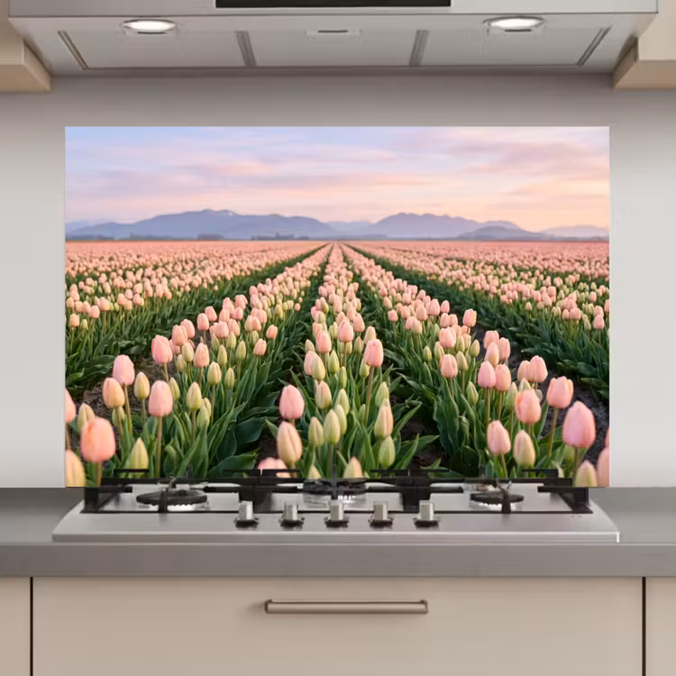 Tulpen - Landschap - Roze keuken achterwand 2 middel zz_3dshopping