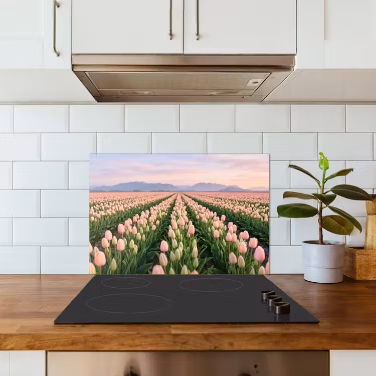 Tulpen - Landschap - Roze keuken achterwand 2 middel -sfeer1