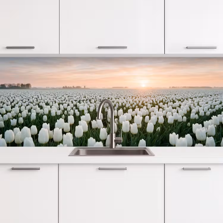 Tulpen - Landschap - Wit keuken achterwand 2 middel -3d
