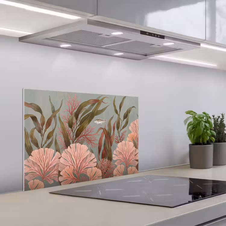 Onderwater - Planten - Vis - Vintage - Groen keuken achterwand spatscherm klein -3d_schuin