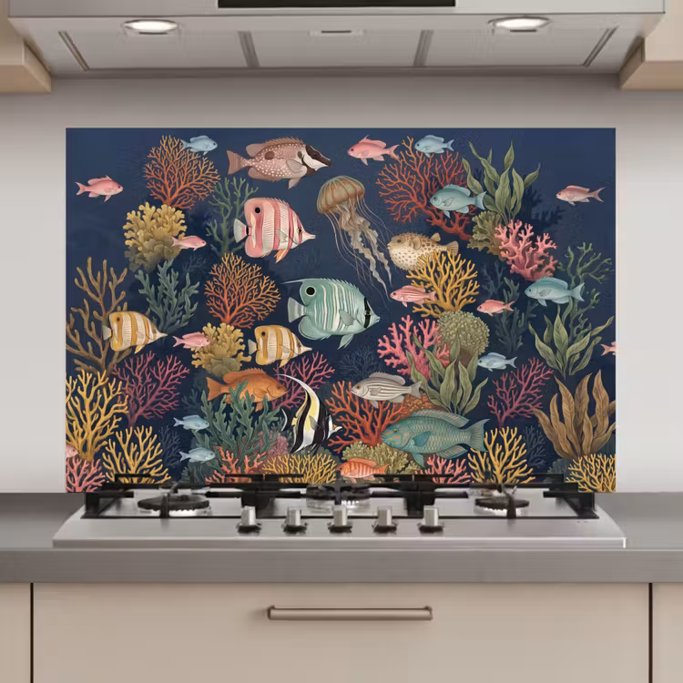 Onderwaterwereld - Vissen - Koraal - Illustratie - Kleurrijk keuken achterwand spatscherm klein -3d_website