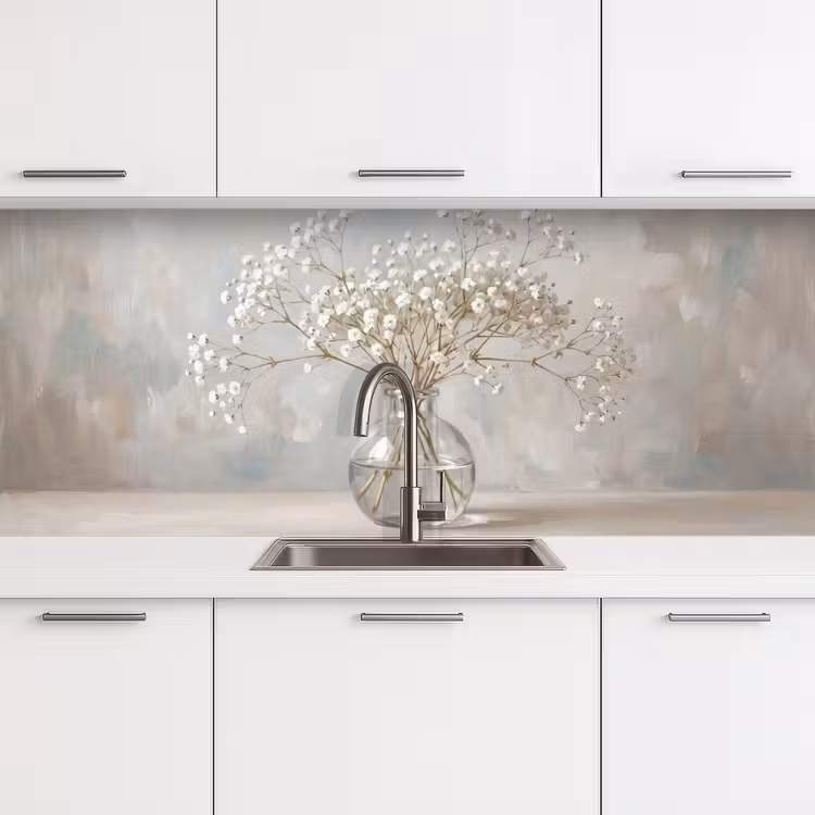 Vaas - Gipskruid - Wit keuken achterwand 2 middel -3d