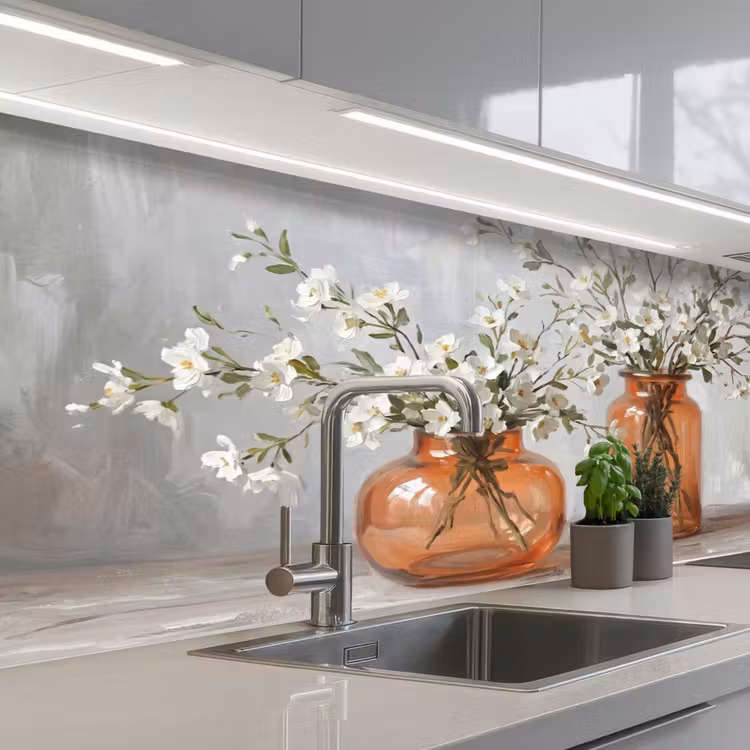 Vazen - Bloemen - Oranje keuken achterwand 2 middel -3d_schuin