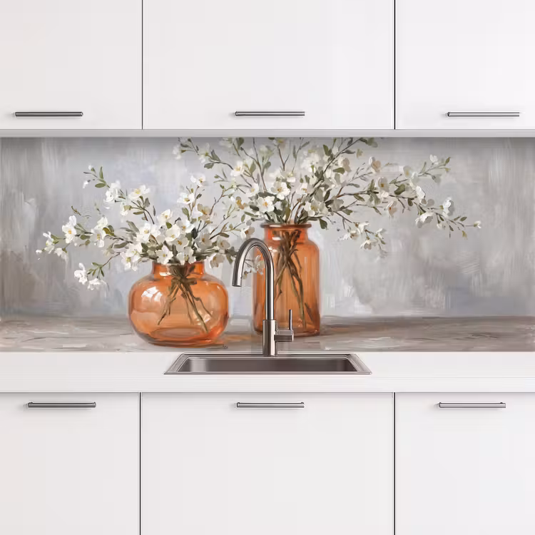 Vazen - Bloemen - Oranje keuken achterwand 2 middel -3d