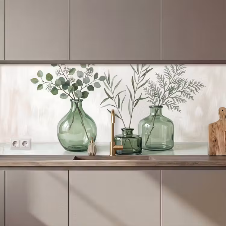 Vazen - Bladeren - Groen keuken achterwand 2 middel zz_3dshopping