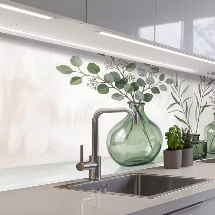 Vazen - Bladeren - Groen keuken achterwand 2 middel -3d_schuin