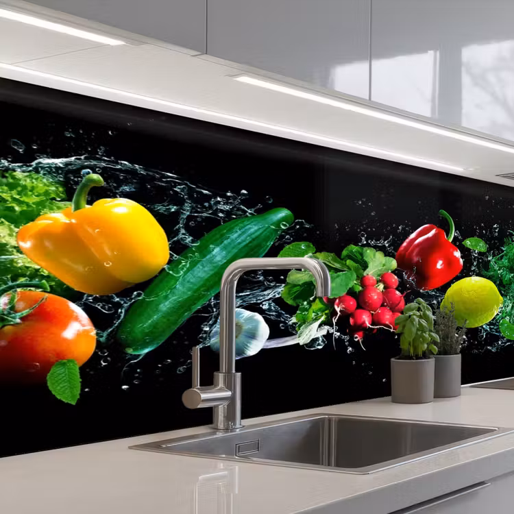 Groente - Splash - Zwart keuken achterwand 2 middel -3d_schuin
