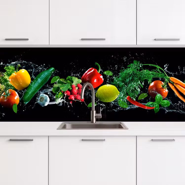 Groente - Splash - Zwart keuken achterwand 2 middel -3d