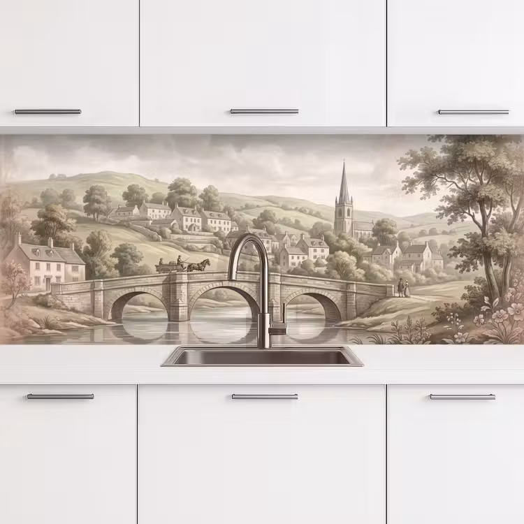 Dorp - Brug - Uitzicht - Groen keuken achterwand 2 middel -3d