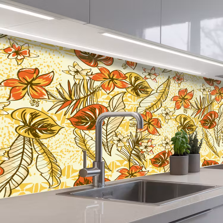 Vintage - Bloemen - Bladeren - Hawaii - Patroon keuken achterwand 2 middel 871 -3d_schuin