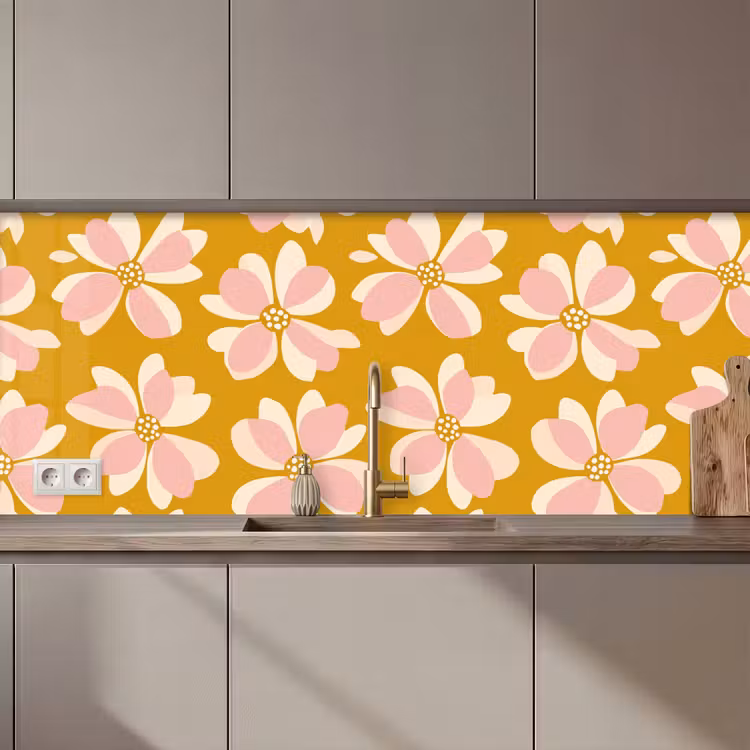 Vintage - Bloemen - Okergeel keuken achterwand 2 middel 871 zz_3dshopping