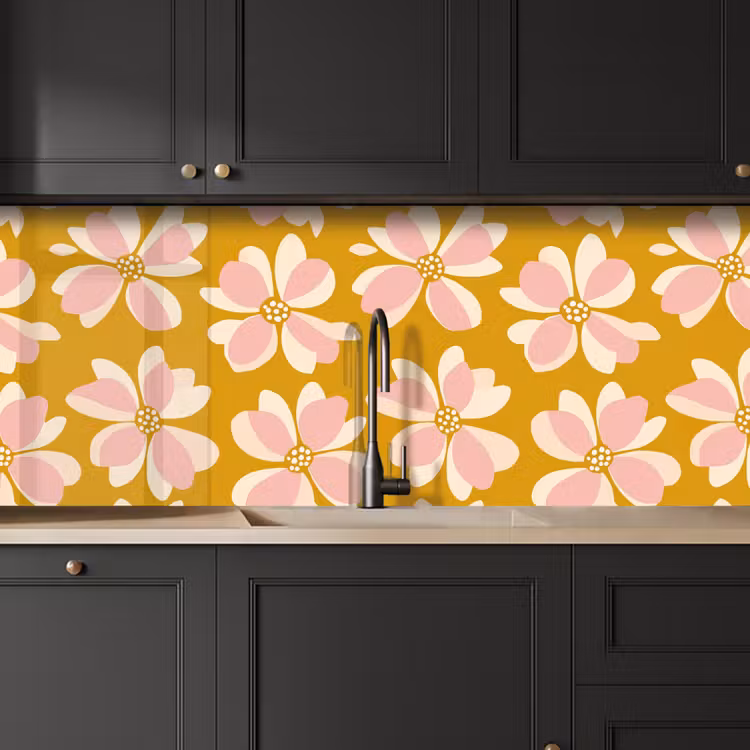 Vintage - Bloemen - Okergeel keuken achterwand 2 middel 871 -sfeer1