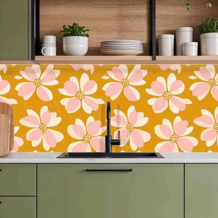Vintage - Bloemen - Okergeel keuken achterwand 2 middel 871 -sfeer3