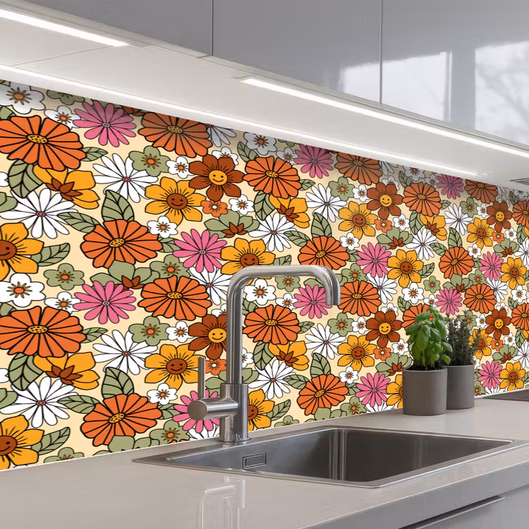 Vintage - Bloemen - Patronen keuken achterwand 2 middel 871 -3d_schuin