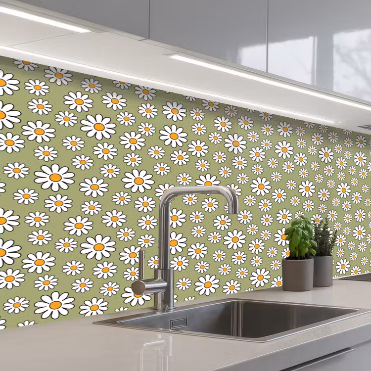 Vintage - Patronen - Bloemen - Madelief keuken achterwand 2 middel 871 -3d_schuin