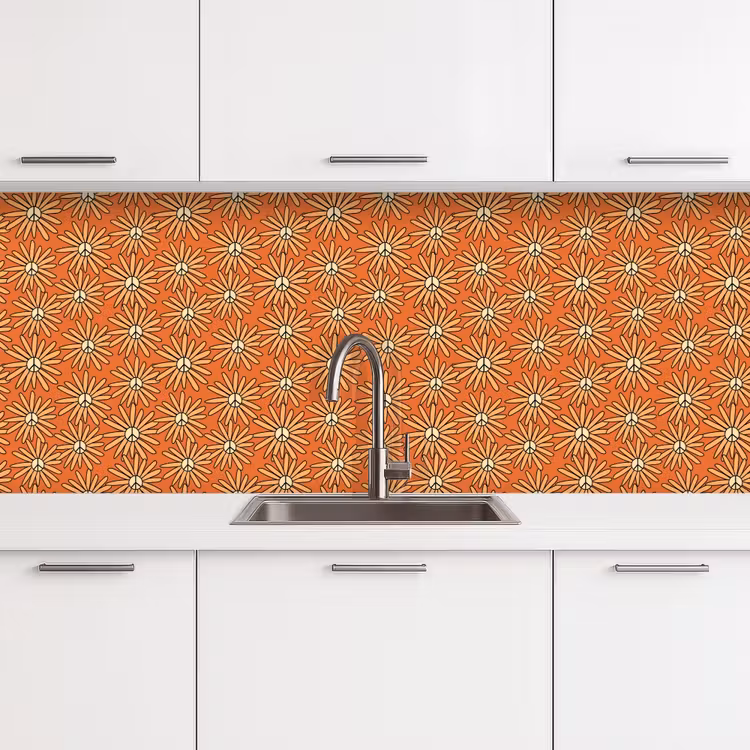 Vintage - Patronen - Bloemen - Oranje keuken achterwand 2 middel 871 -3d