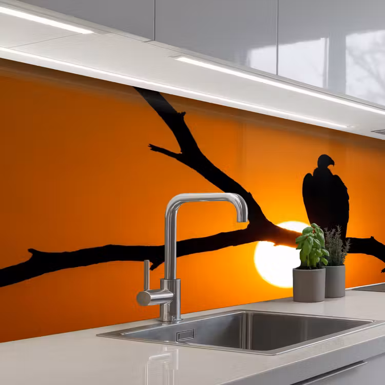 Gier - Tak - Zon - Oranje keuken achterwand 2 middel -3d_schuin