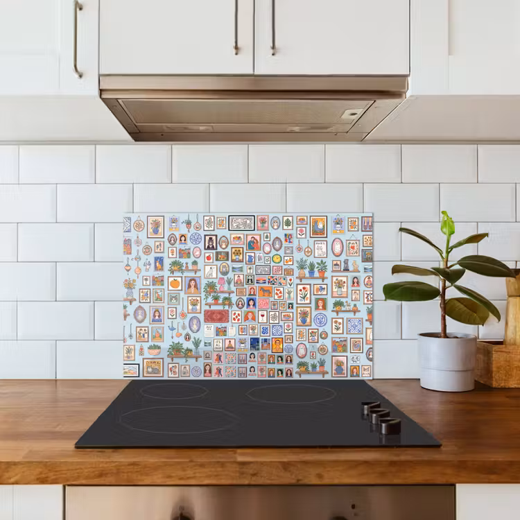 Wanddecoratie - Collectie - Huis - Illustratief - Kleurrijk keuken achterwand spatscherm klein -sfeer2