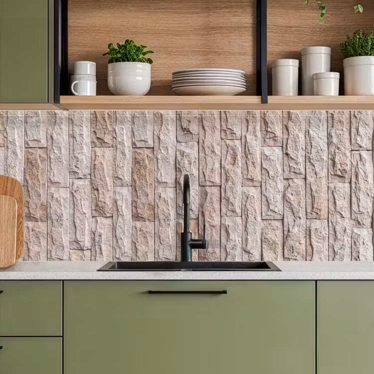 Muur - Steen - Ruw - Beige - Textuur keuken achterwand 2 middel -sfeer3