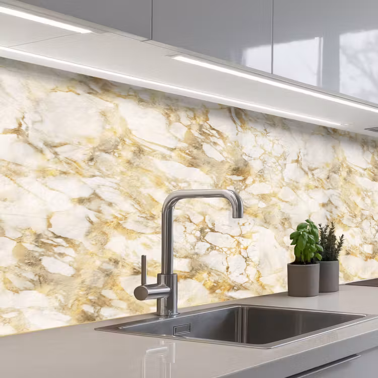 Warm - Gouden - Marmer - Patroon keuken achterwand 2 middel 871 -3d_schuin