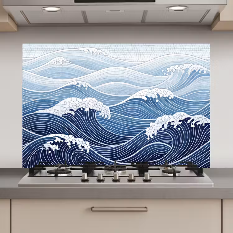 Water - Mozaïek - Landschap - Modern - Blauw keuken achterwand spatscherm klein -3d_website