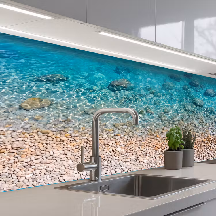 Water - Kiezels - Natuur - Levendig - Turkoois keuken achterwand 2 middel -3d_schuin