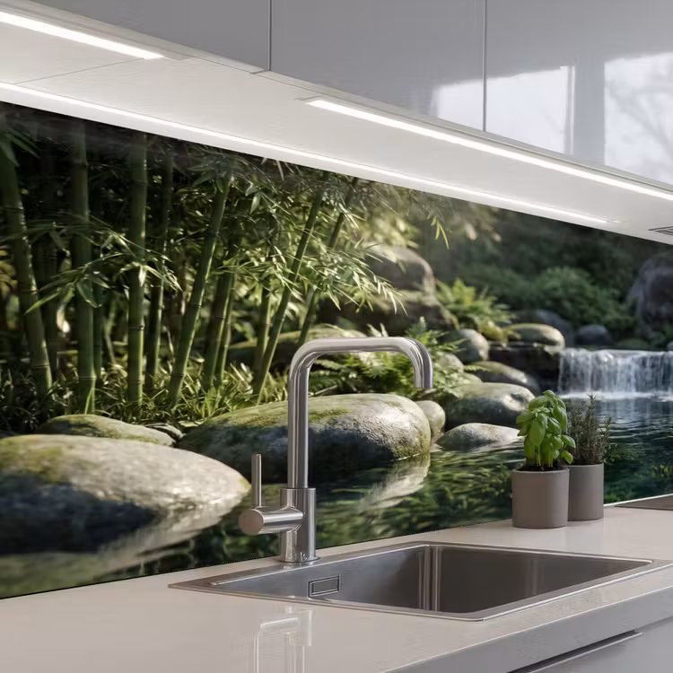 Beek - Waterval - Natuur - Groen keuken achterwand 2 middel -3d_schuin