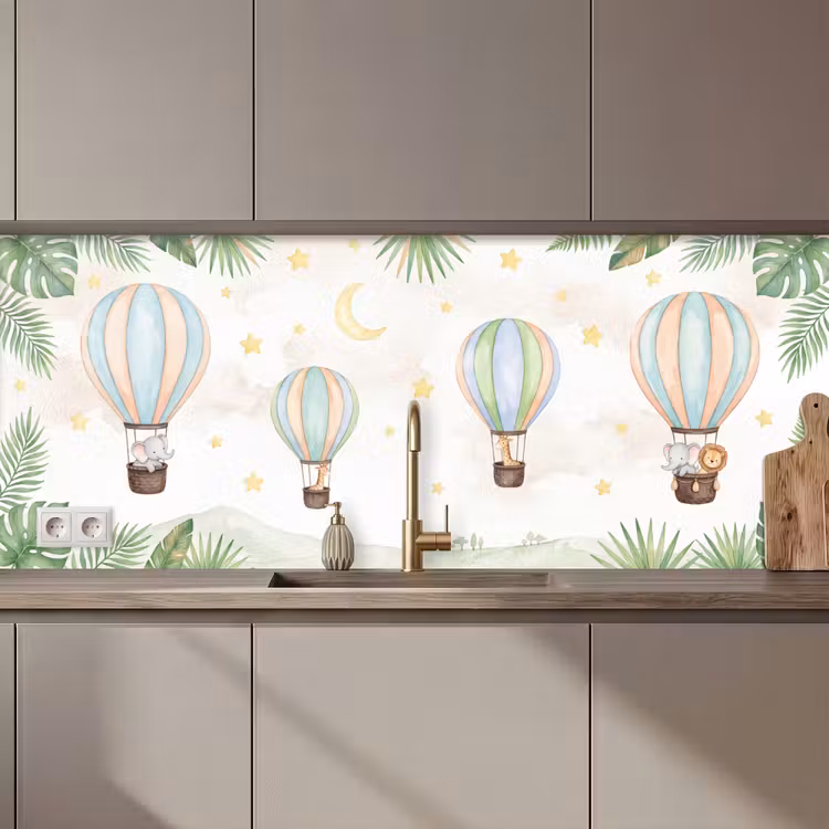 Aquarel - Luchtballonnen - Pastel keuken achterwand 2 middel zz_3dshopping