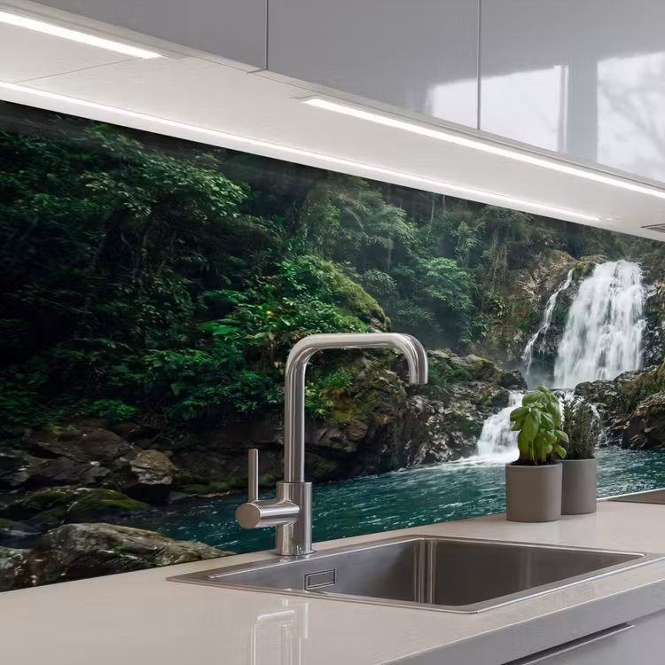 Waterfall - Forest - Nature - Greenkhgyguyg keuken achterwand 2 middel -3d_schuin